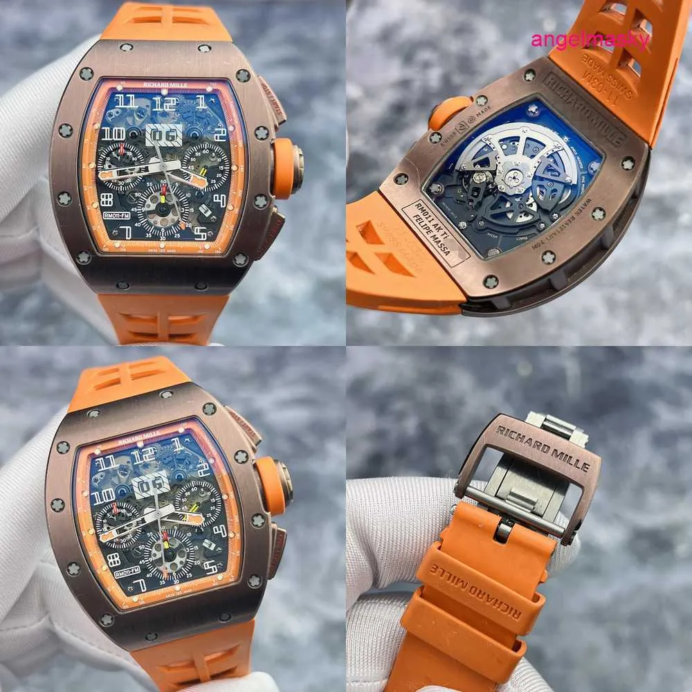 Elegance Watch RM Watch Elegant Watch RM011 AK Ti Skeleton Dial Copper Titanium Material Calendar Timing Automatic Mechanical Mens Watch