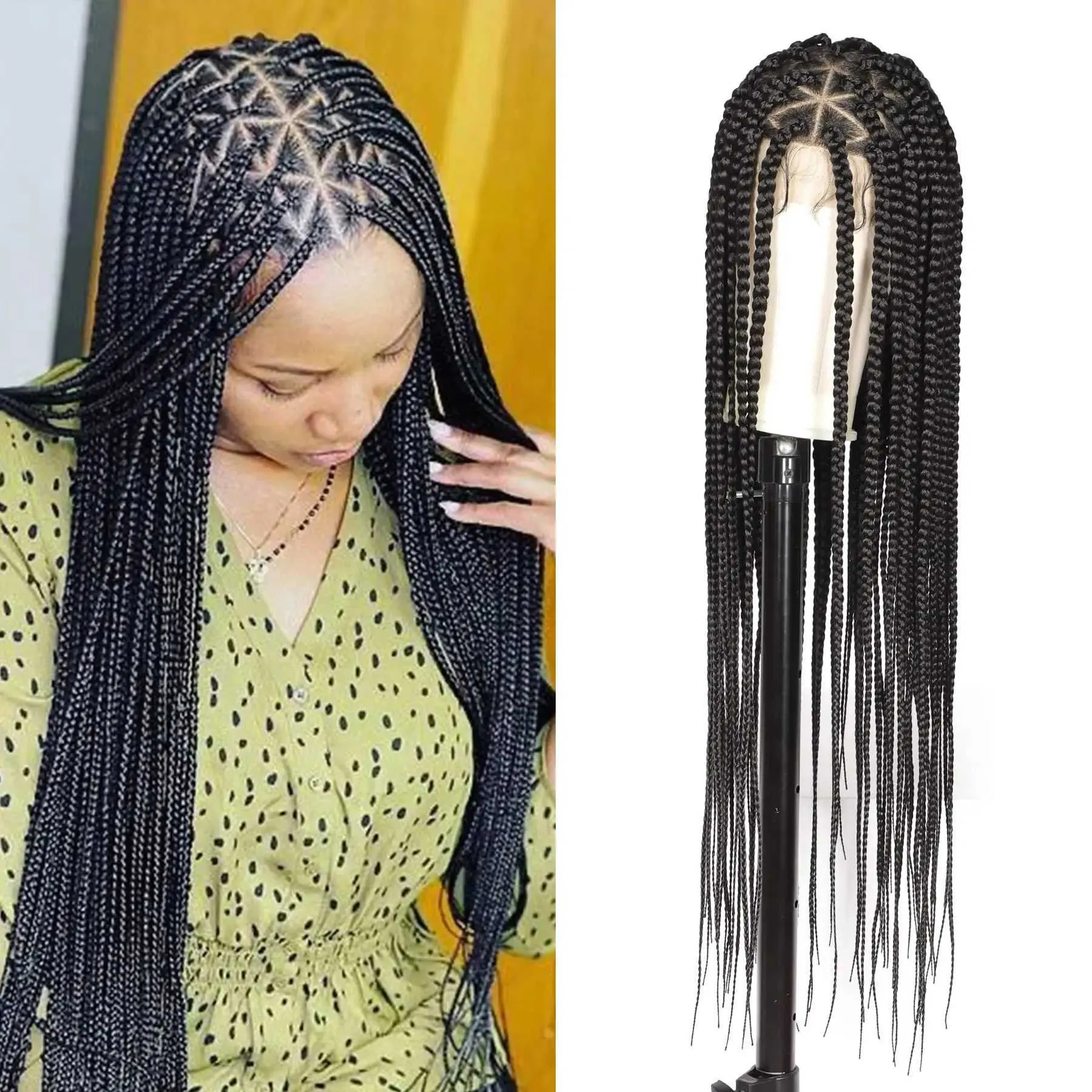 Synthetic Wigs Viyskur 36 Triangle Knotless Box Braided Wigs for Women Box Braided Full Lace Front Wig with Baby Hair Cornrow Braids Wig 240329