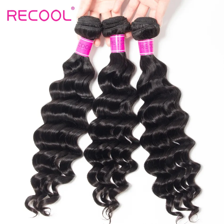 Wigs Recool Hair Loose Deep Brazilian Hair Weave 4 Bundles More Wave Natural Black Color Remy Hair Extension 100% Human Hair Bundles