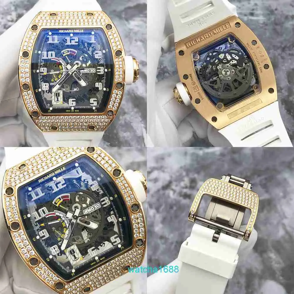 Женские часы RM Watch Lastest Watch RM030 Rear Diamond 18K Rose Gold Мужские полые часы Тип бочонка Автоматические механические часы
