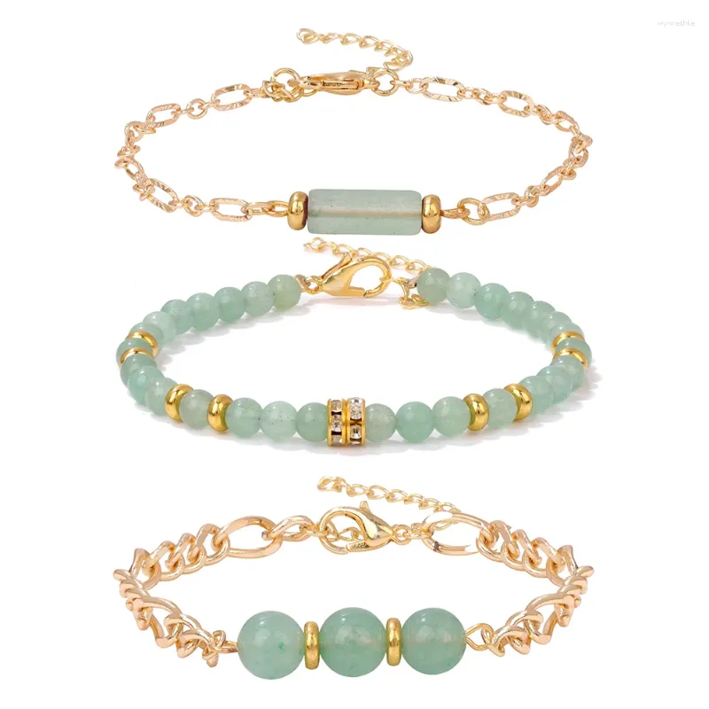 Brin vert Aventurines ronde forme rectangulaire réglable couleur or chaîne bracelets pour femme filles bijoux cadeaux