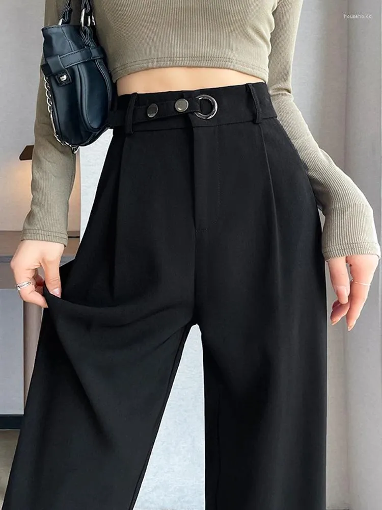 Elegant Wide Leg Suit Pants Womens High Waist Pleated Trousers