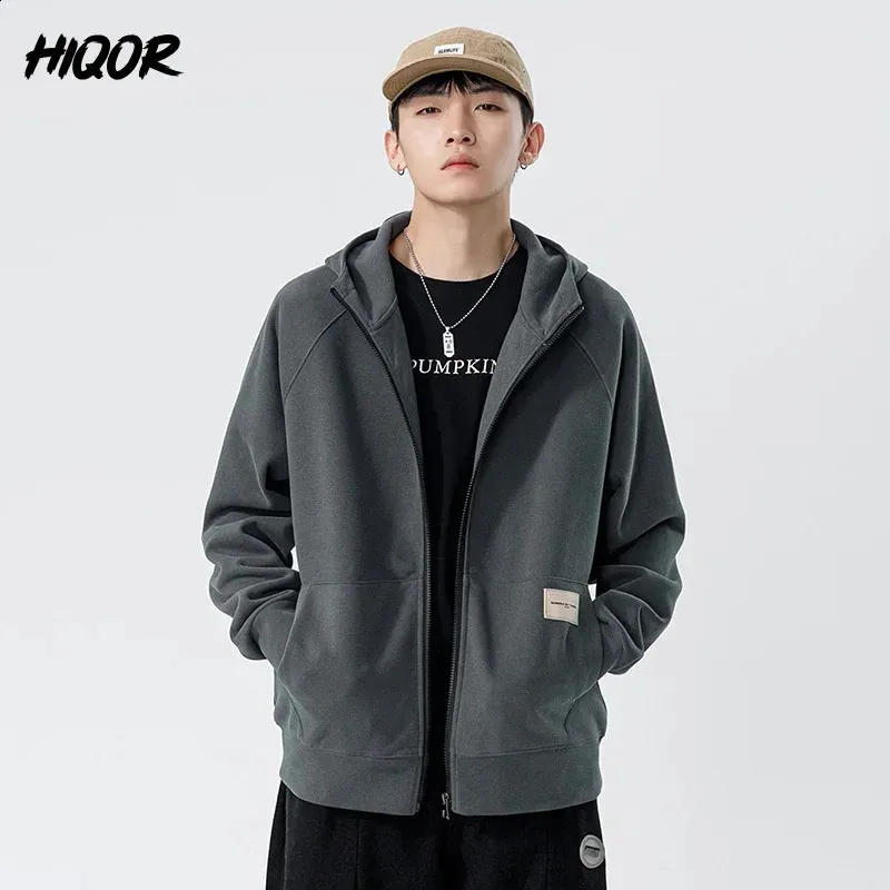 HIQOR Coton Cardigan À Fermeture Éclair À Capuche Automne Hommes Harajuku Sweat Homme Surdimensionné À Capuche Zipup Streetwear Marque Y2k Vêtements 240312