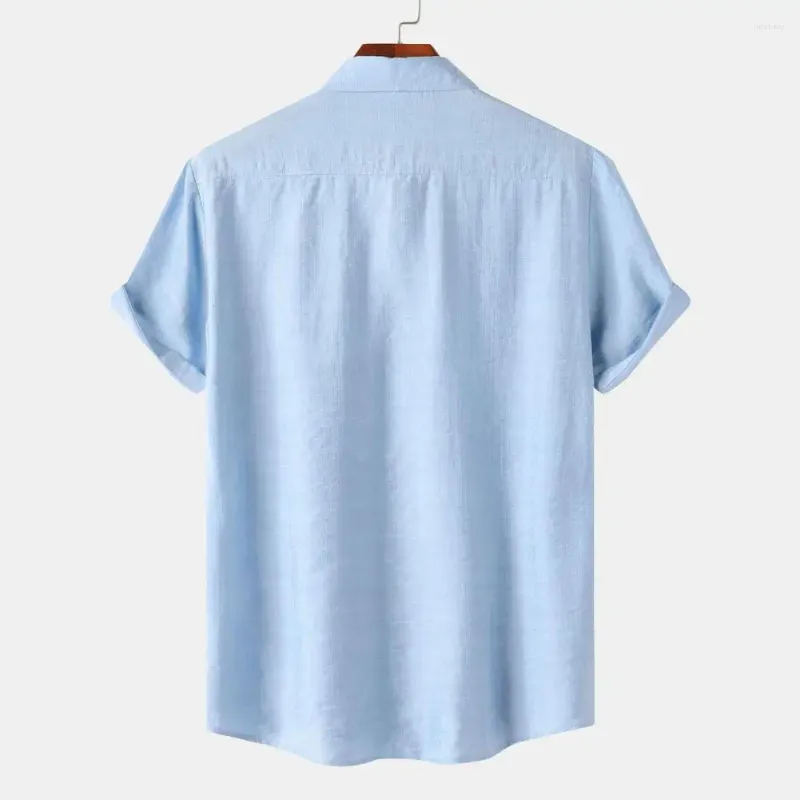 Camisas casuais masculinas soltas fit camisa masculina elegante colarinho de lapela verão com design sem costura tecido elástico respirável para escritório