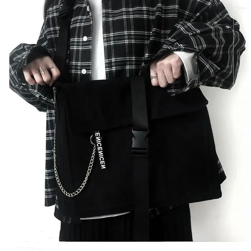 Сумка женская, большая вместительная сумка-мессенджер в стиле хип-хоп, унисекс, черные повседневные сумки, женские сумки на плечо с цепочкой, уличная мода