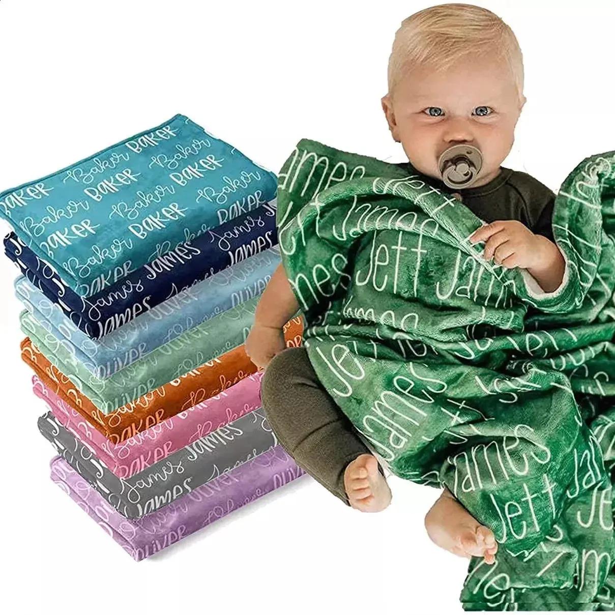 Manta de color personalizada Nombre del bebé Swaddle franela polar personalizado regalo para niños niños niñas madre mascota 240313