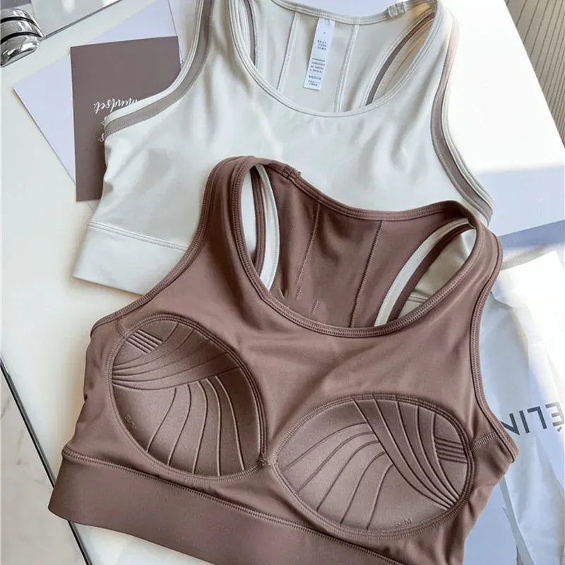 BRAS Kvinnor Fixad bröst vadderad sport Bras Hög stöd Fitness Yoga Crop Top Running Workout Two Color Tone Vest Clothes