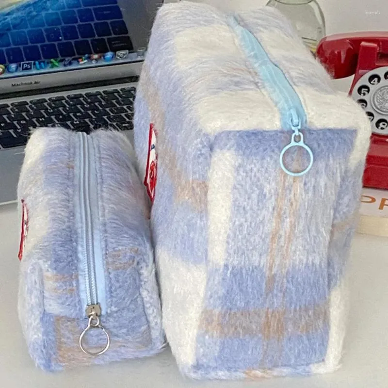 Kosmetiska väskor 2 st toalettväska med dragkedja makeup arrangör förvaring plädfodral blyertspenna för kvinnor och flickor