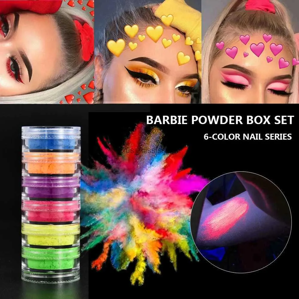 Lidschatten, 6 Farben, fluoreszierendes Neon-Puder, Lidschatten, glitzernd, matt, schimmernd, im Dunkeln leuchtend, Lidschatten, matt, Kosmetik, Schönheits-Make-up für Nägel, L2403