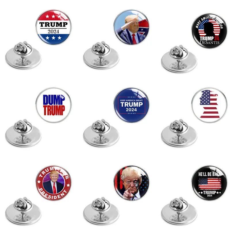 2024 Trump Crystal Glass Clothing Broches Eleição Americana Trump Metal Badge Pins