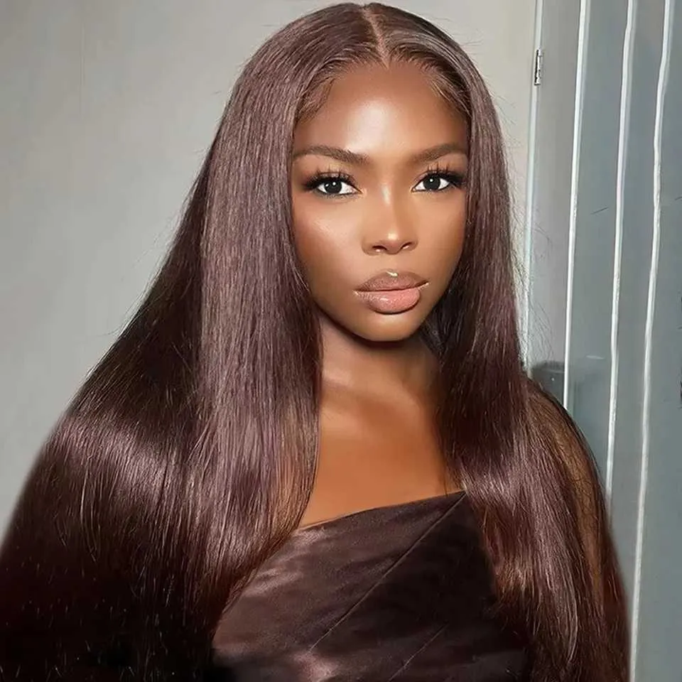 Synthetic Wigs Chocolate Brown Straight 13x5 HD Lace Front Human Hair Wigs For Women Transparent Lace Frontal Wig 4x4 Bob Wig Lace Closure Wig 240328 240327