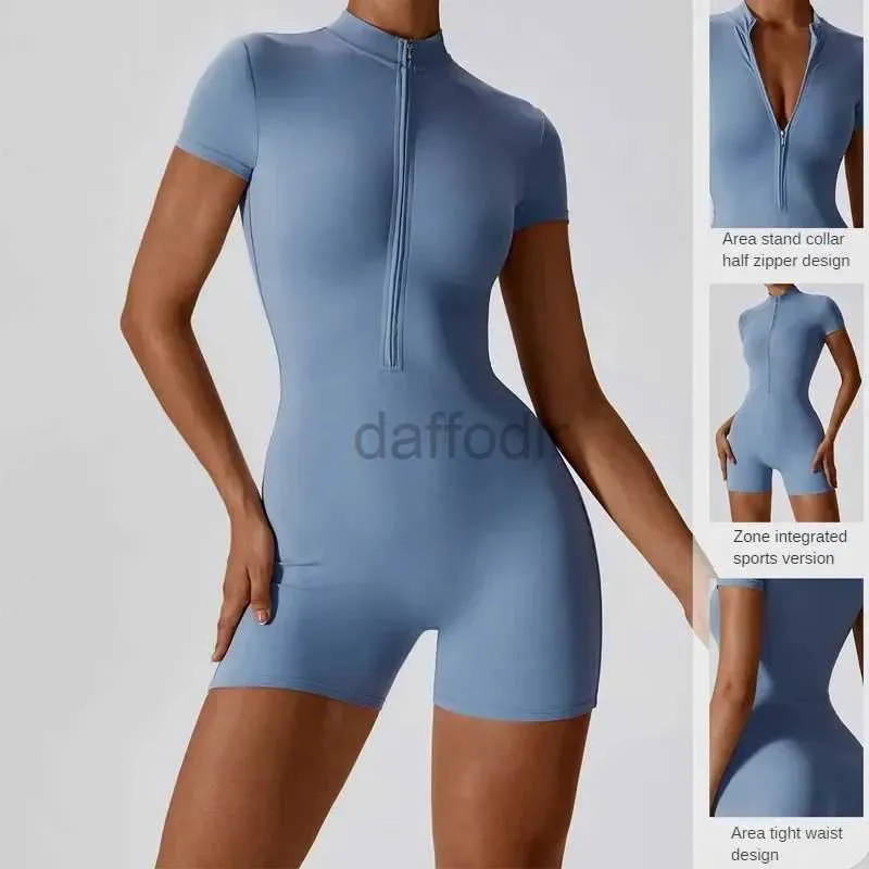 Damskie dresy letni zamek błyskawiczny Bodysuit z krótkimi rękawami Scos na siłownię trening trening taniec fitness Bodysuit 24318