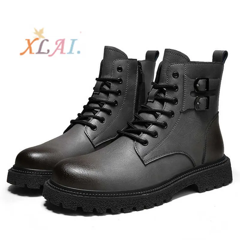 HBP Non-Marque XLAI Marche Casual Hommes Bottes De Sport En Cuir Boucle Chaussures Loisirs En Caoutchouc À Lacets En Gros Chaussures Chaudes Pour Homme