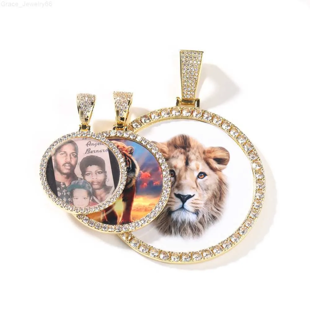 Custom Memory Family Photo Round Pendant Necklace Iced Out Diamond Hip Hop Jewelry Men Women Picture Necklace