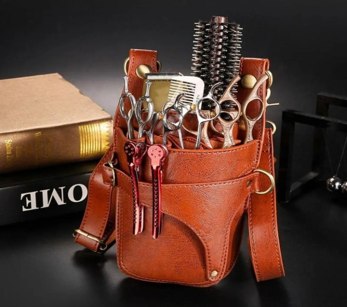 Bärbar PU -läder saxväska med band hårstylistficka frisörsverktygspåse för frisör kosmetiska väskor fall7060618