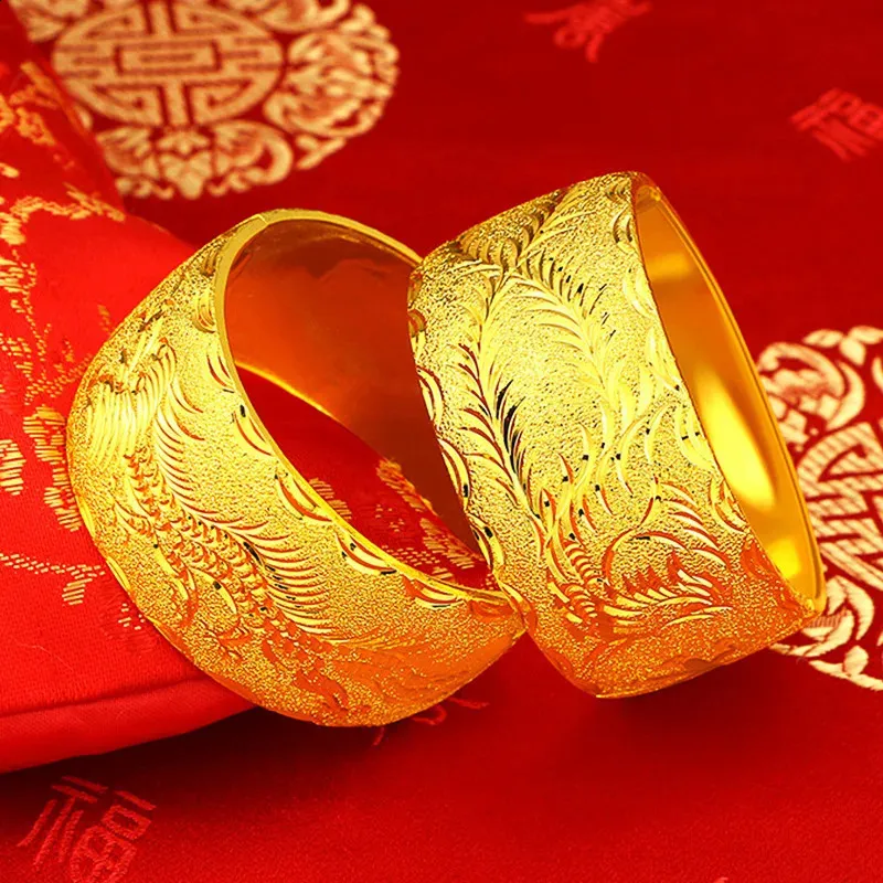 HOYON Luxus 24K Gold Farbe Armband für Frauen Dragon Phoenix Armband Braut Hochzeit Armreifen Engagement Jahrestag Edlen Schmuck 240311