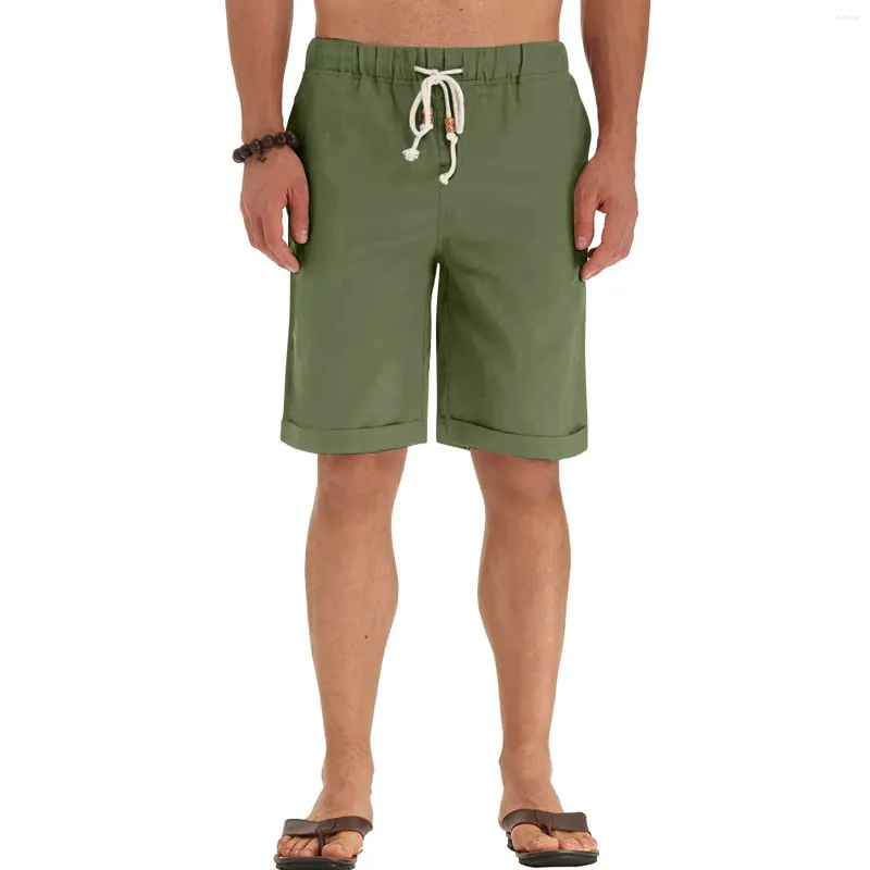 Pantalones Cortos para Hombres Hombres Tamaño Grande Verano Diario Moda Al Aire Libre Básico Suelto Transpirable Algodón Lino Causal Playa Color Sólido
