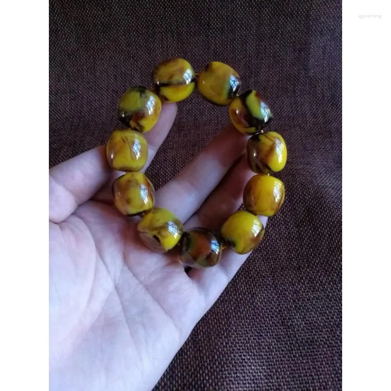 Strand atacado pulseira masculina de cera de abelha com contas de barril de frango amarelo