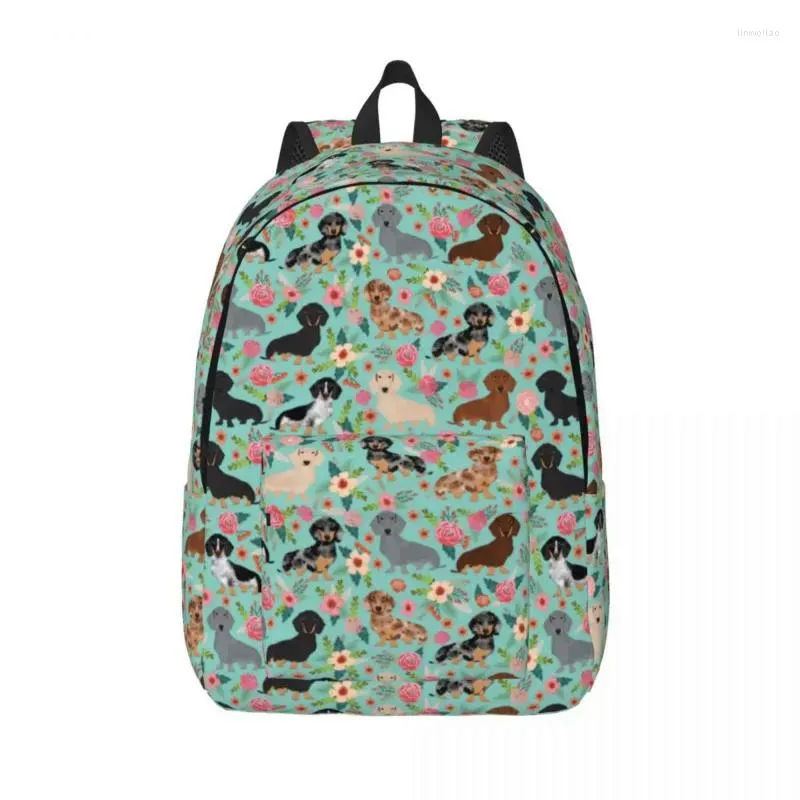 Sacs de rangement Teckel Floral Florals Sac à dos pour chien pour garçon fille enfants étudiant école bookbag animal toile sac à dos maternelle sac primaire