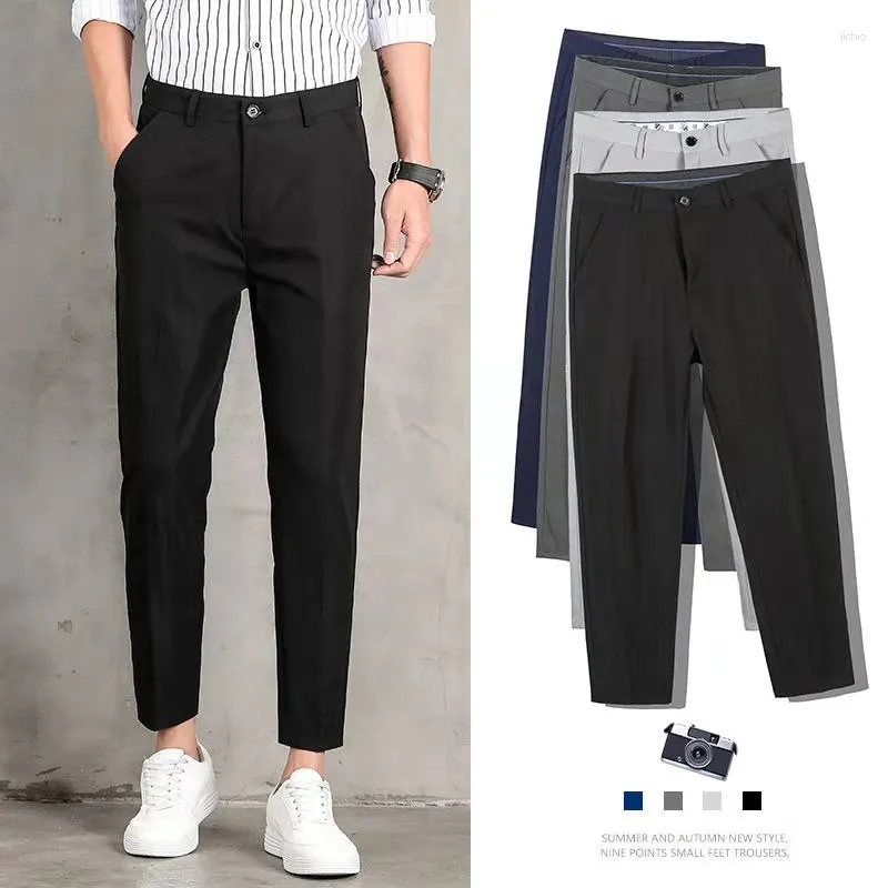 Pantalon pour hommes printemps costume mince coupe ajustée affaires décontracté drapé extensible tout assorti maigre minceur