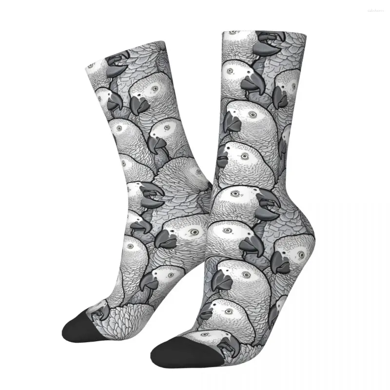 Chaussettes pour hommes drôles perroquets gris africains Vintage perroquet animal de compagnie oiseau Hip Hop nouveauté équipage chaussette cadeau motif imprimé