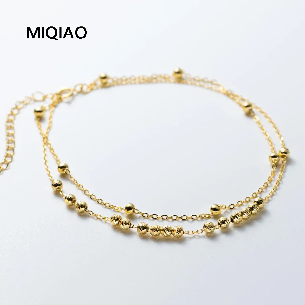 Anklets MIQIAO 925 Sterling Silver Anklets Woman Bead Anklets For Women Bracelet On The Leg Bilayer Women's Ankle Chain Luxury