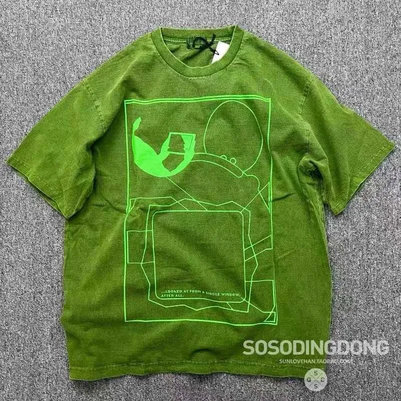 Homens camisetas Oversized Verão Lavado Batik Verde Cav Empt Camiseta Homens Mulheres Geometria Abstrata Cavempt C.E T-shirt Manga Curta Tee Ginásio J240316