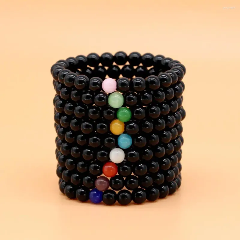 Bracciale in pietra nera con perline naturali per donna, uomo, braccialetto con quarzo di cristallo, regalo femminile