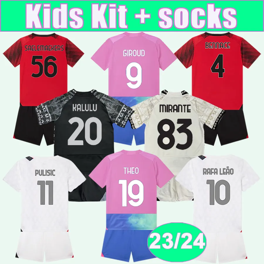 23 24 GIROUD Kids Kit Soccer Jerseys RAFAEL LEAO BENNACER THEO PULISIC DE KETELAERE MIRANTE Home Away 3ème 4ème Gardien de but Vêtements pour enfants Maillots de football