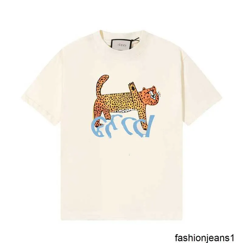 Versione verificata versione corretta T-shirt a maniche corte con stampa leopardata di marca di moda di lusso con fondo per uomo e donna versione alta casual cartoon {categoria}