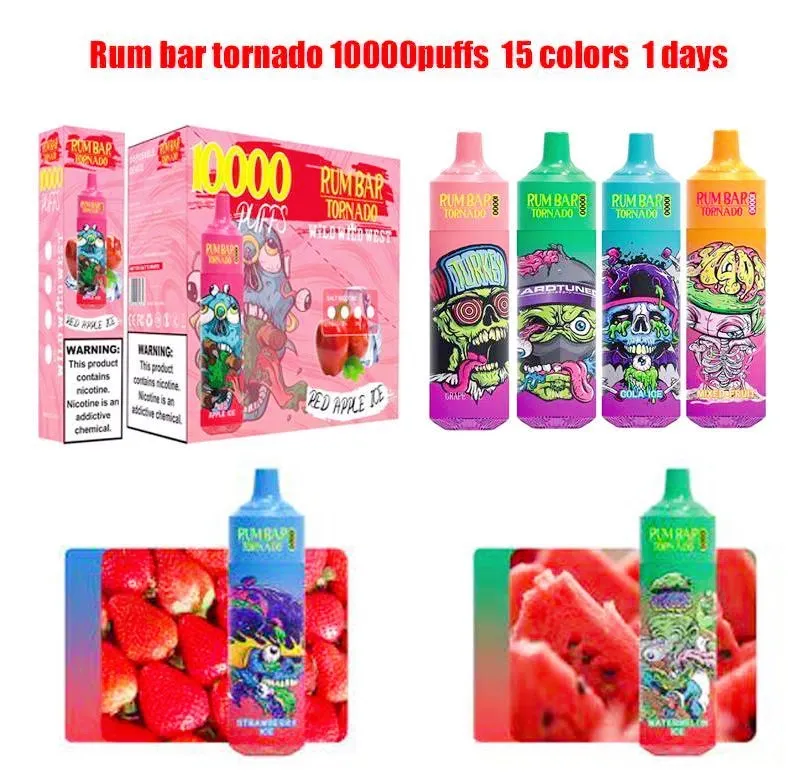 E-Cigarettes Rum Bar 10000 Pluffs 650mAh 20ml Vapes Tek Kullanımlık Puf Lectroniques Jetables Randm Tornado İngilizce