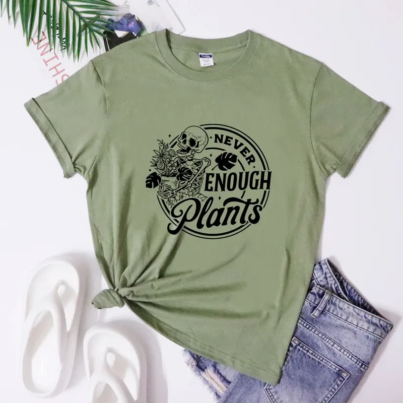 Футболки «Never Enough Plants», футболка Camiseta, футболка с изображением жуткого скелета-садовника, топ, готическое растение, футболка в подарок маме
