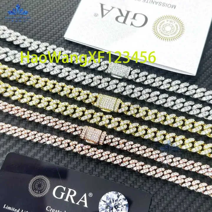 Chiusura personalizzata ghiacciata stile hip hop Moissanite Diamond VVS Catena cubana Collana a catena cubana in argento Collegamento cubano Miami