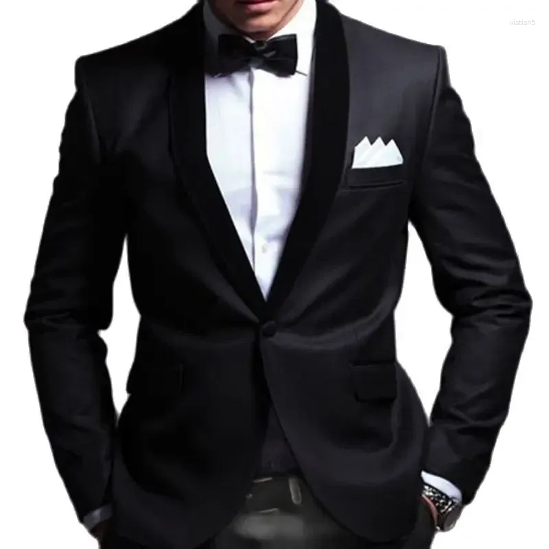 Mäns kostymer Slim Fit Men for Wedding Groom Tuxedo 2 bit Black Set Velvet Lapel Formal Prom Business Smoking Jacket With Pants 2024