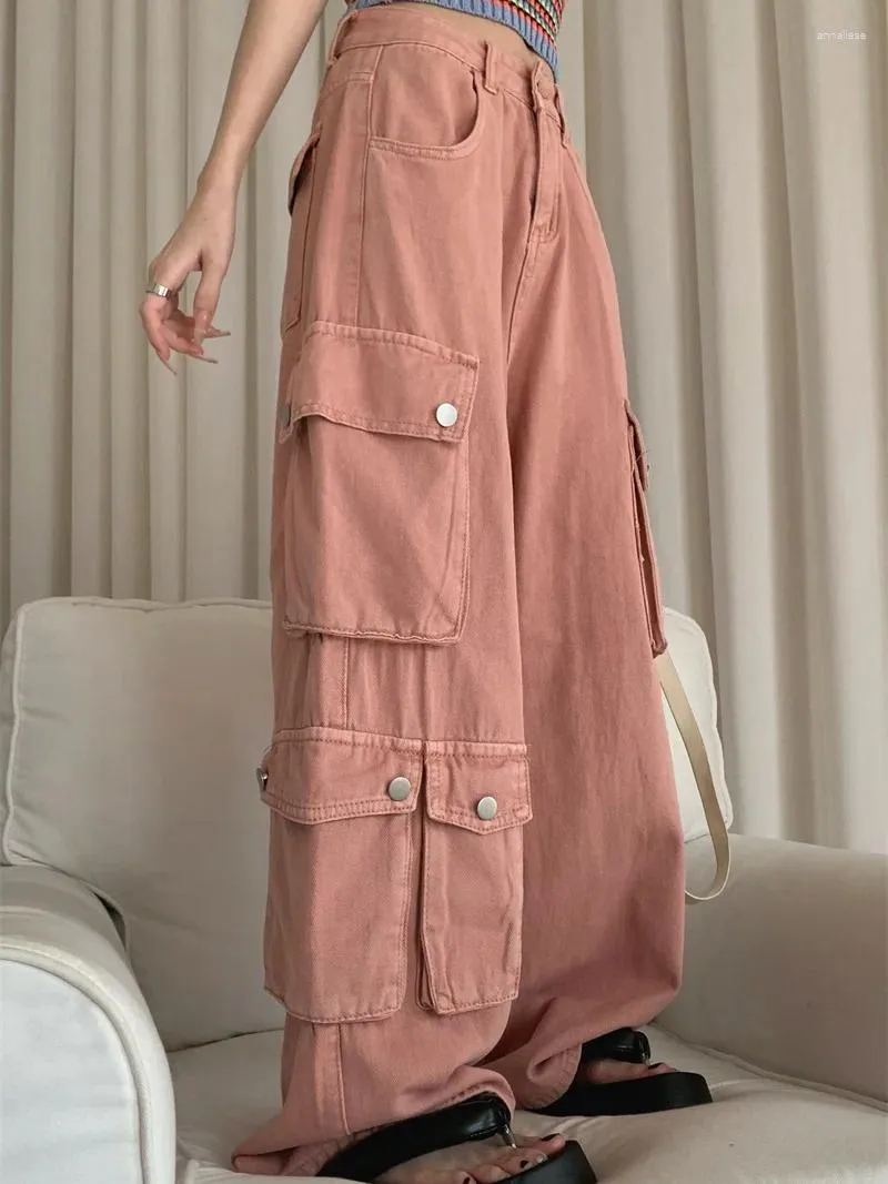 Kadın kot pantolon yaz vintage trend clamshell çok cepler mavuk kargo pantolon yüksek bel görünüyor ince geniş bacak mizaç örtüsü