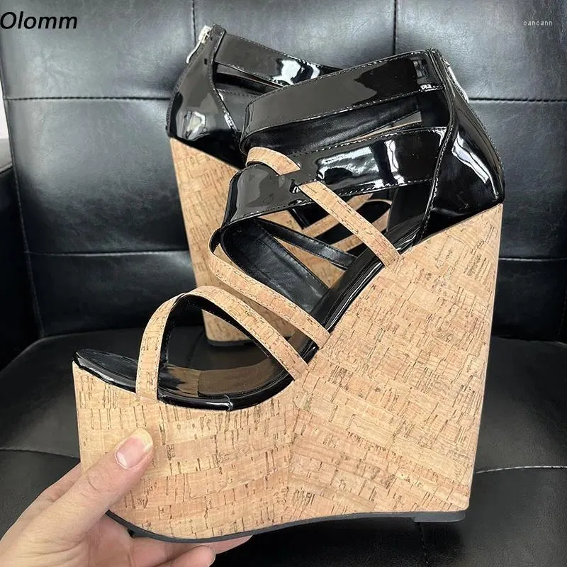Sandali Olomm Fatti a mano da donna con plateau zeppe ultra alte punta tonda eleganti scarpe casual nere da donna taglie forti 5-15