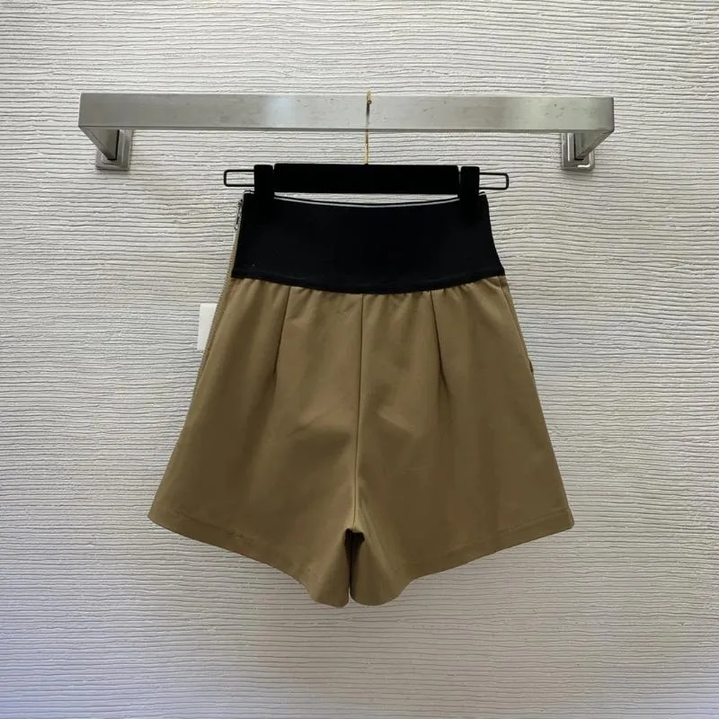 Frauenshorts 2024 Klassische Ribbon Spleißseite Reißverschluss Mode hohe Taille, schlankes weites Bein