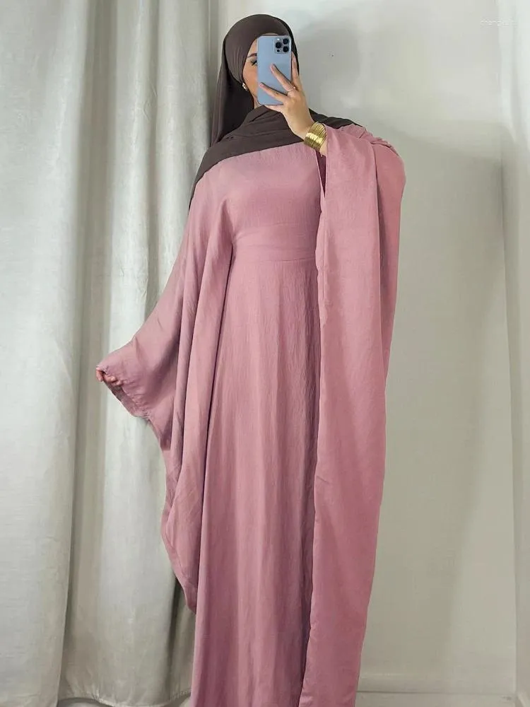 Ethnische Kleidung Eid Muslim Kleid Frauen Fledermausärmel Schnürgebet Marokko Ramadan Jilbab Abayas Vestidos Kaftan Dubai Arabische Lange Robe 2024