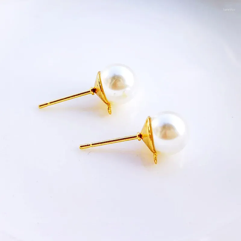 Dingle örhängen 50Pair 5 6 7 8mm Round Immitation Pearls Post Studs Linkers Connectors Diy Women Baroque Pearl Making