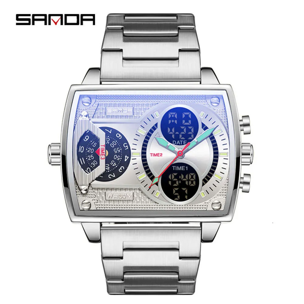 Sanda New 6032 Square Fashionable Sports Multi Functional Student Electronic Skull Men's Waterproof Watch