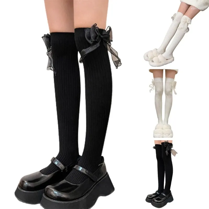 Chaussettes élégantes pour femmes, genou avec ruban, décorations pour Halloween Cosplay