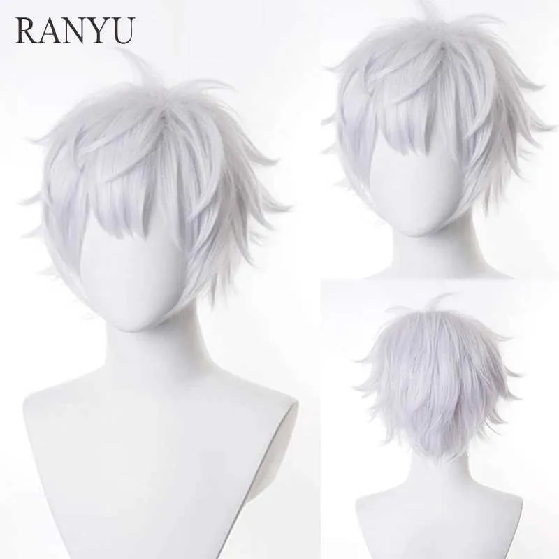 合成ウィッグラニューホワイトメンウィッグショートストレート合成アニメヘアコスプレパーティー用高温ファイバー240328 240327