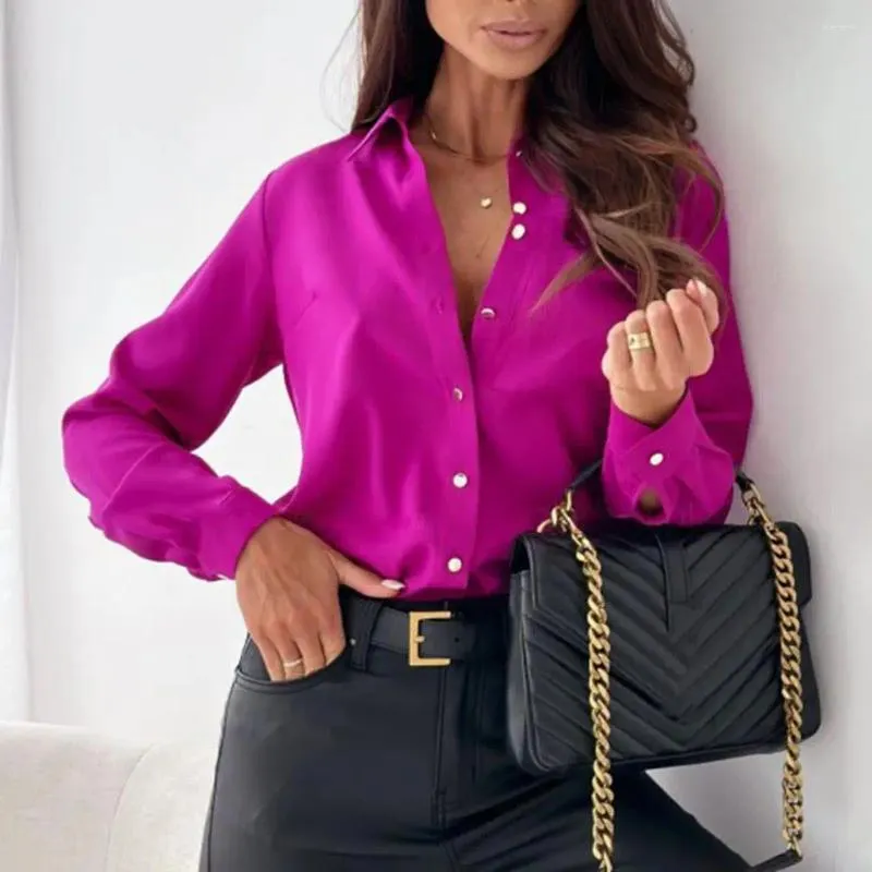 Women's Blouses Fashion Women Spring Autumn Shirt Formal Business OL Commute Style Blouse Solid Color Single-breasted Lapel Long Sleeve Lady