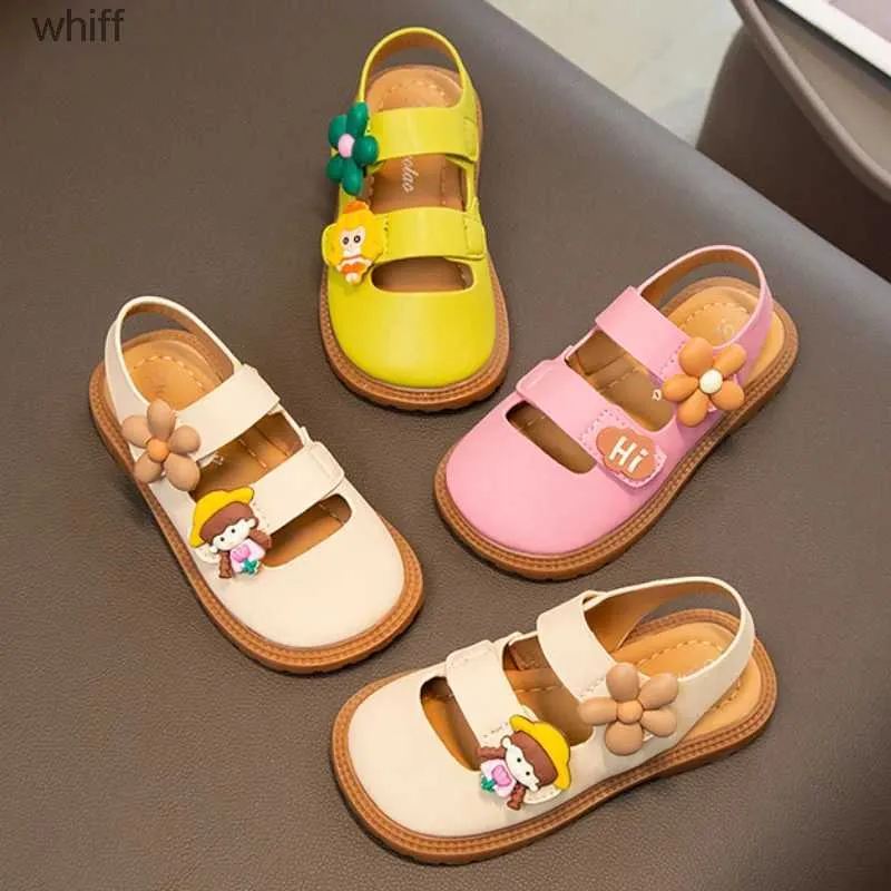 Sandaler flickor sandaler vår sommar stängd tå prinsessa skor blommor söta barn läder skor bekväma platta sandaler fasta flickor skor c24318