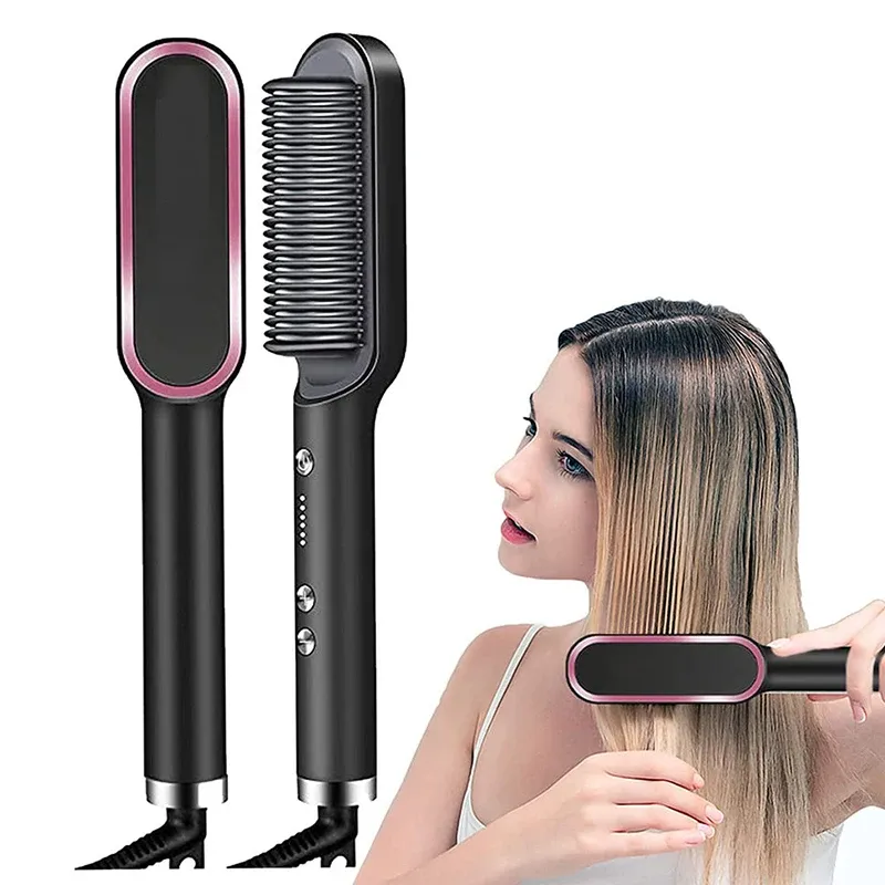 Irons Electric Ceramic Ionic Hair Straighten Straightener Brush Hot Comb Pressing Electric Hot Comb Hair Straightener