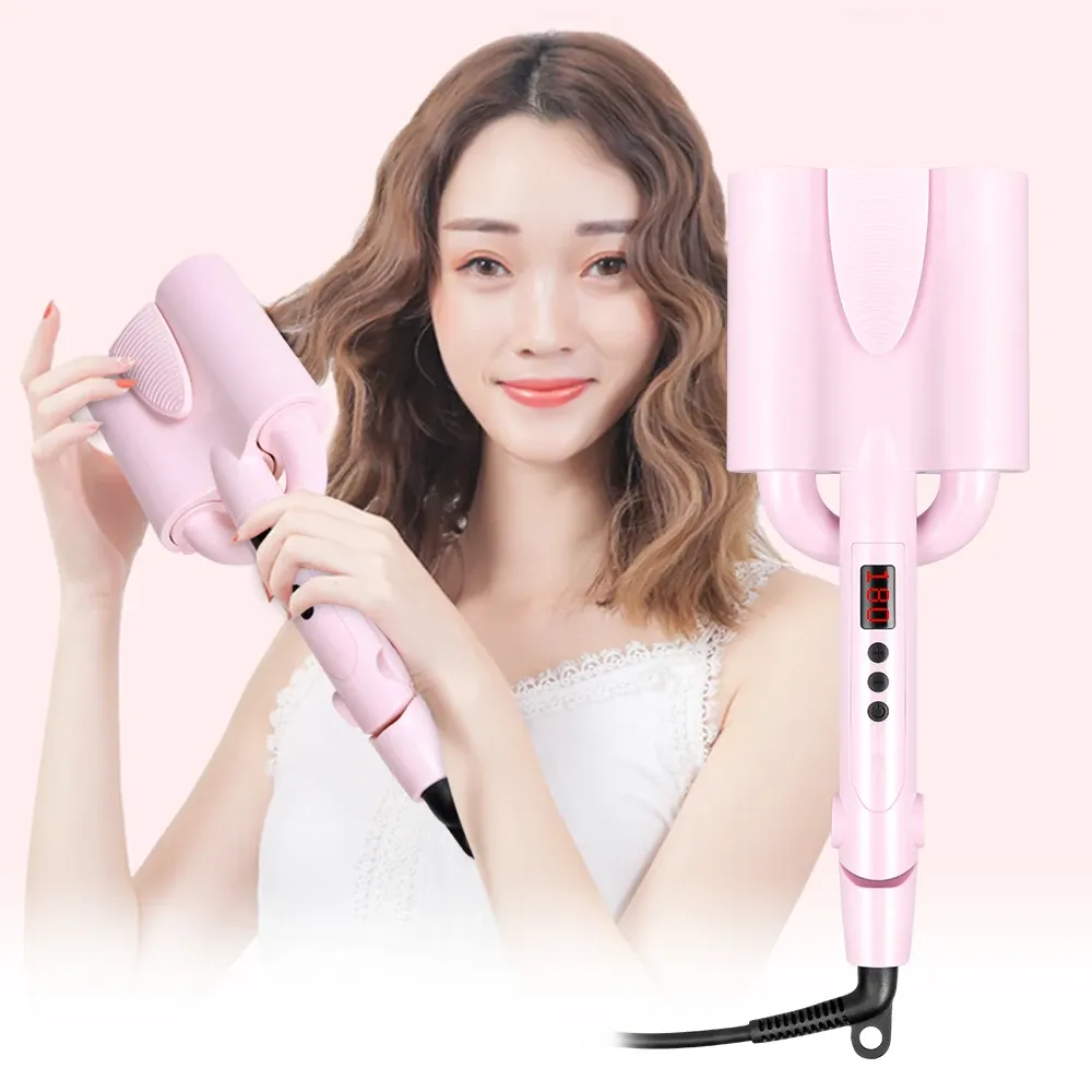 Irons Big Wave Curling Iron Ceramic Hair Curler Deep Faly Curler Rolls Jajka LED Wyświetlacz Automatyczne potrójne beczki