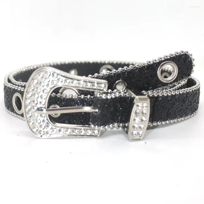 Bälten Punk Rhinestone Belt Märke 3,8 cm Y2K Bling Sequin Designer PU Fashion Waistband