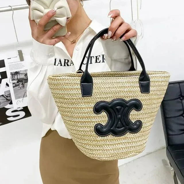 Bolsa de praia Casual Rattan de grande capacidade Totes de designers de vime Indanos de palha de palha