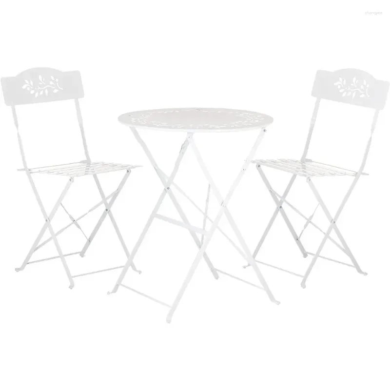 Camp Furniture LISM Alpine Corporation 3-teiliges Bistro-Set für den Innen- und Außenbereich, Klapptisch und Stühle, Terrassensitzplätze, weiß