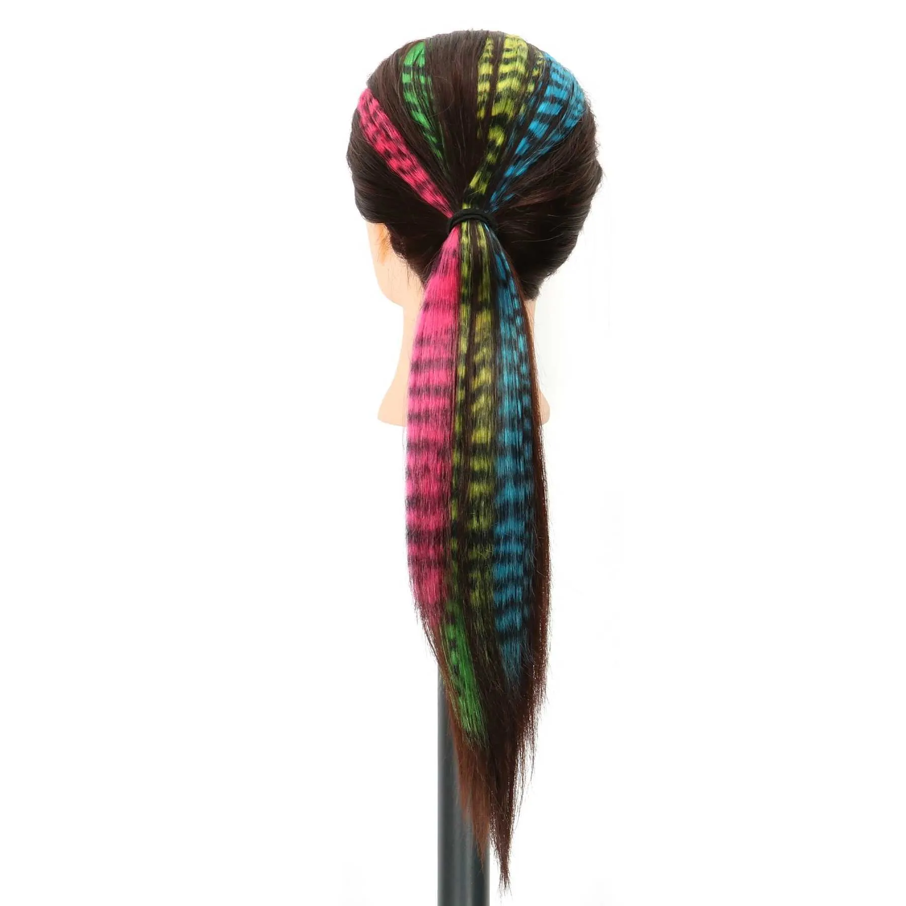 Perucas sintéticas cabelo sintético longo em linha reta mulheres clipe de alta temperatura no cabelo peruca de penas azul rosa colorido 240328 240327
